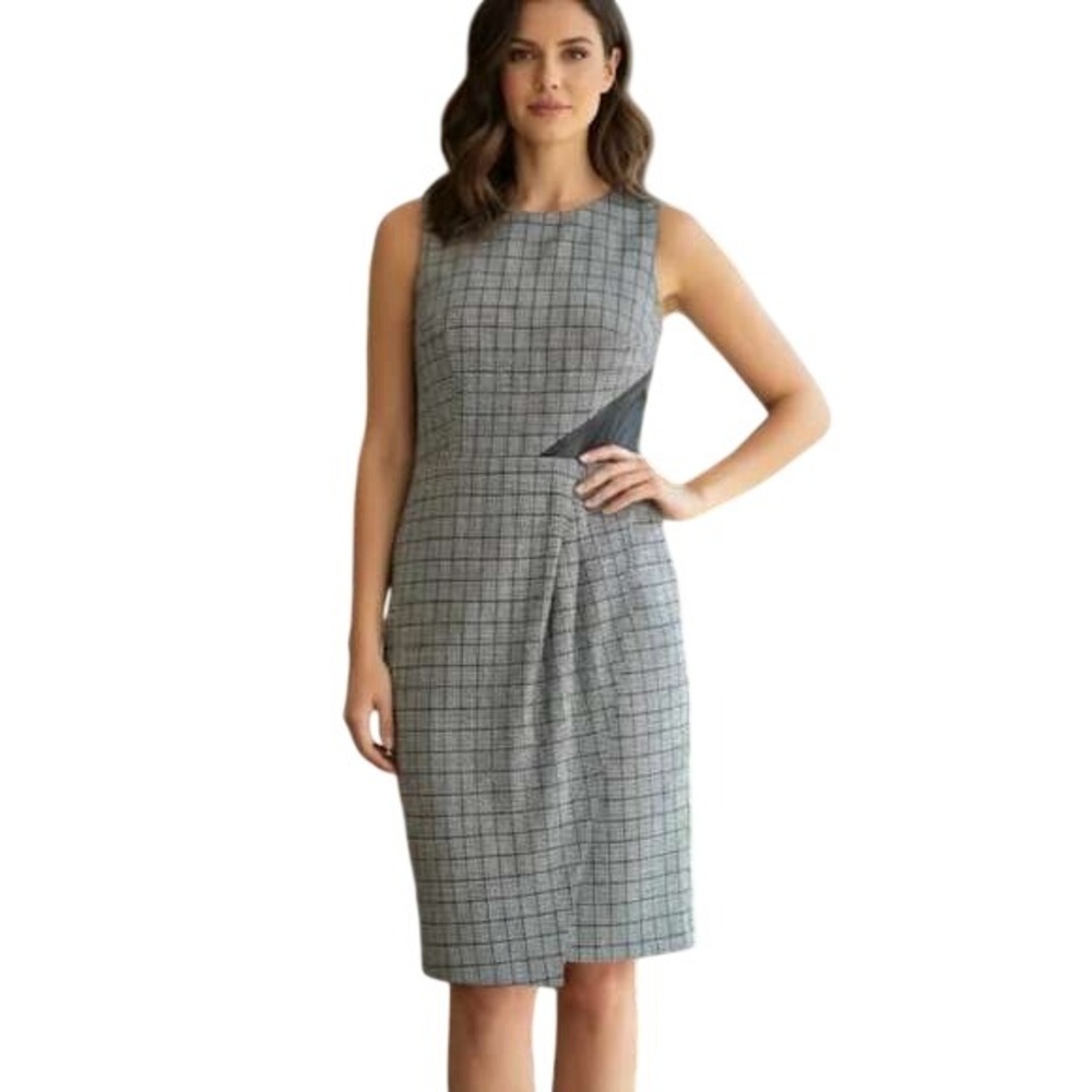 NUE by Shani Sheath Dress Women's Size ‎ 8 Black White Plaid Faux Leather S209